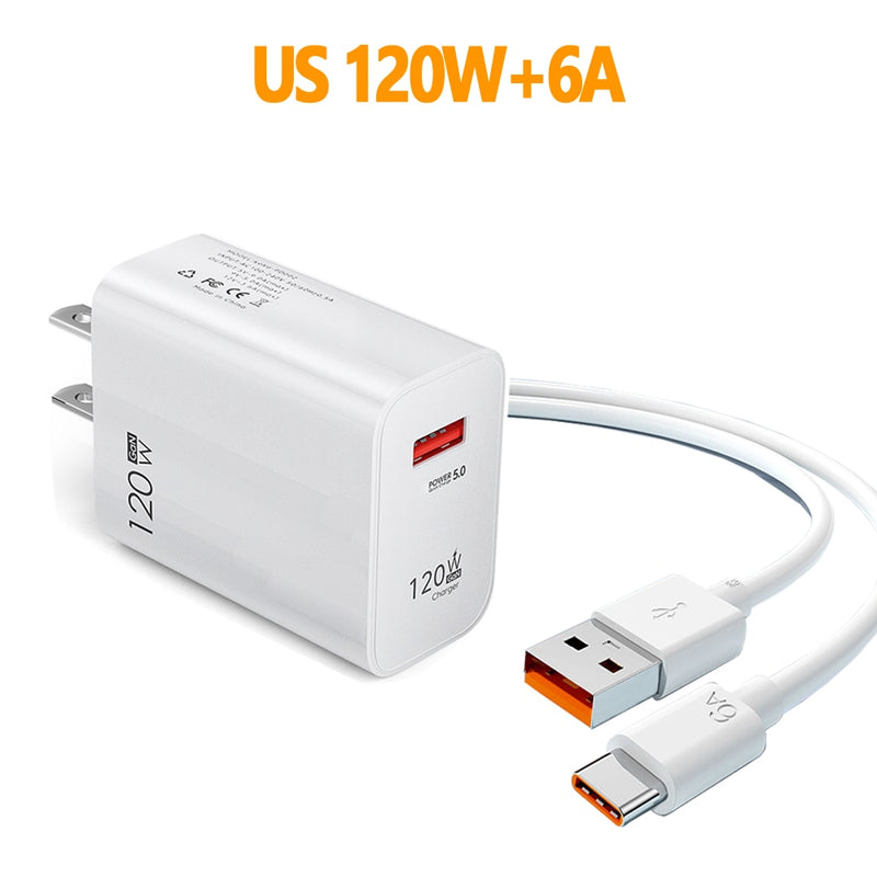 BERRY'S BUYS™ 120W Fast Charging USB Charger with 6A Type C Cable - Charge Your Devices Lightning-Fast Anywhere - Upgrade Your Charging Game Today! - Berry's Buys