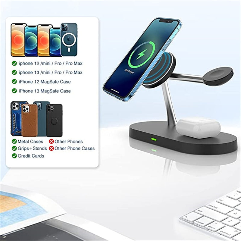 BERRY'S BUYS™ 5 in 1 Magnetic Wireless Charger Stand Macsafe - The Ultimate Charging Solution for Apple Enthusiasts - Effortlessly Charge and Organize Your Devices! - Berry's Buys