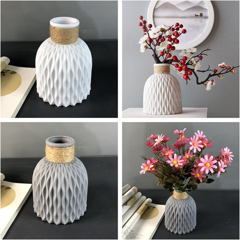 Modern Flower Vase Imitation Ceramic Flower Pot Decoration Home Plastic Vase Flower Arrangement N...