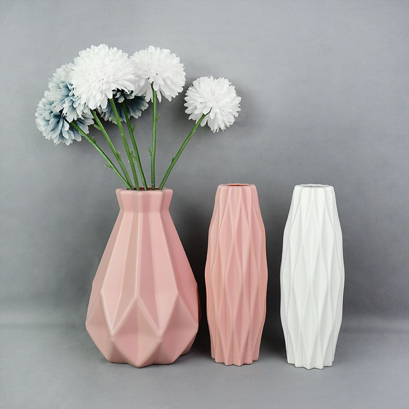 Modern Flower Vase White Pink Blue Plastic Vase Flower Pot Basket Nordic Home Living Room Decorat...
