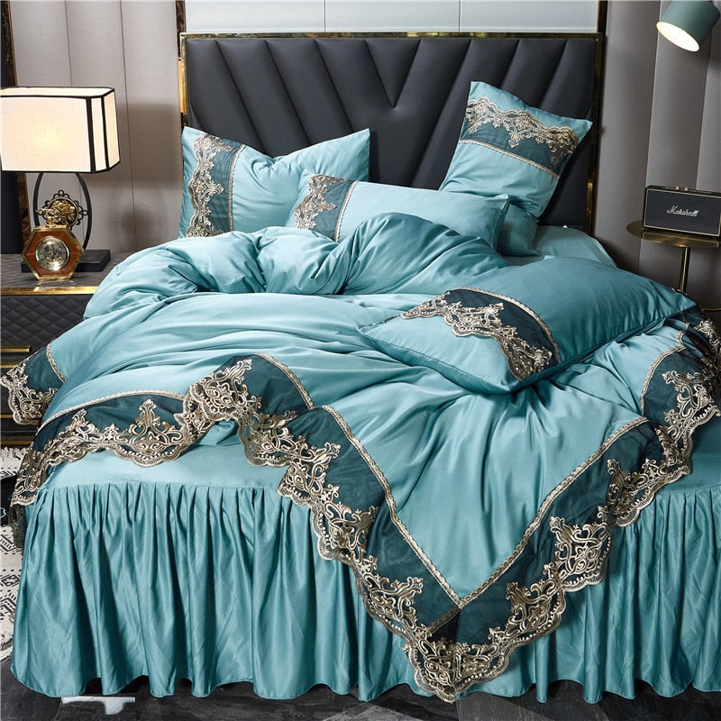 Luxury Lace Bed Skirt Design Bedding Set - Elevate Your Bedroom Decor - Experience Ultimate Comfo...