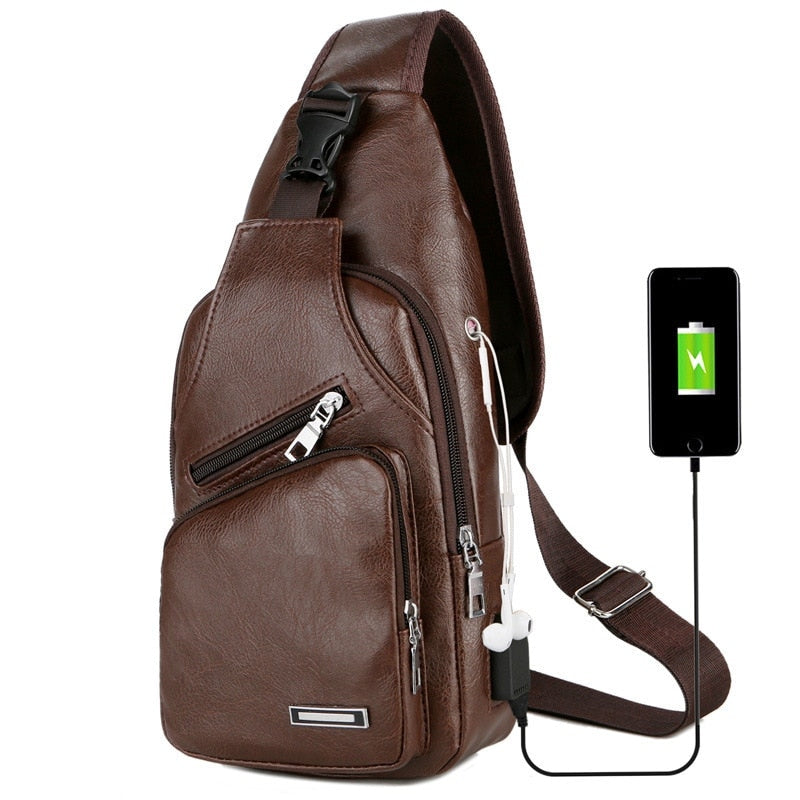 USB Charging Chest Bag With Headset Hole - Stay Connected and Organized On-the-Go!