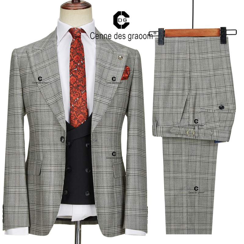 BERRY'S BUYS™ Cenne Des Graoom 2022 Classic Glen Plaid 3 Piece Vintage Men Suit - Elevate Your Style with a Sophisticated and Modern Look - Berry's Buys