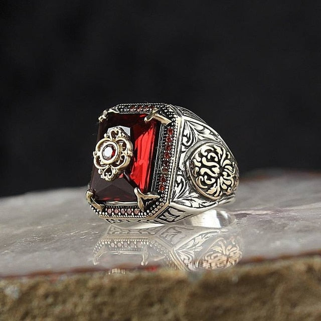 Retro Handmade Turkish Signet Ring for Men - Elevate Your Style with Mystic Zircon Inlay - Versat...