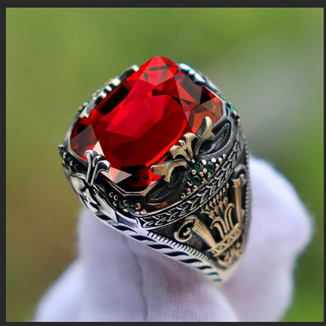 Retro Handmade Turkish Signet Ring for Men - Elevate Your Style with Mystic Zircon Inlay - Versat...