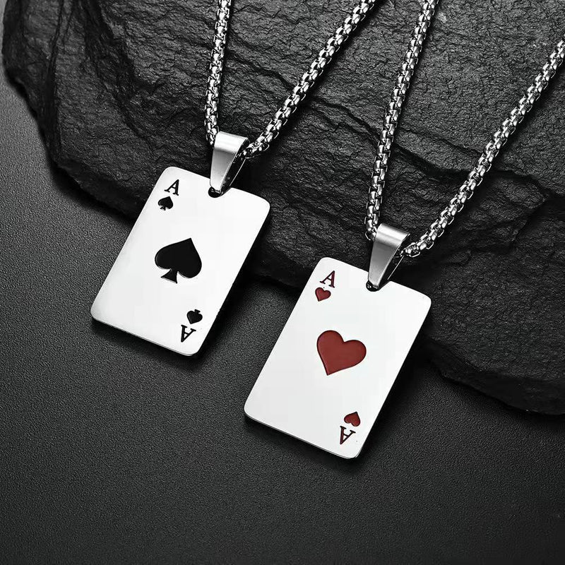 Stainless Steel Poker Card Ace of Spades Pendant Chain Necklace - Make a Statement with Hip Hop S...