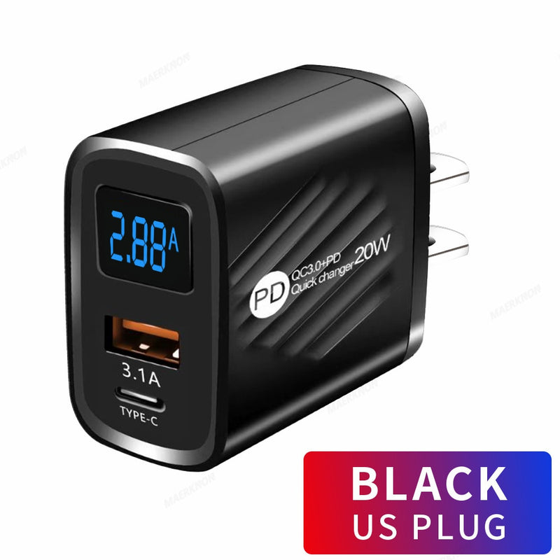 PD 20W USB Charger with Digital Display - Charge Faster, Smarter, and Safer Anywhere!