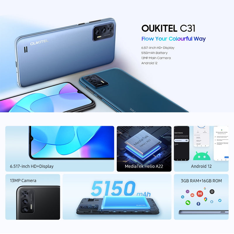 OUKITEL C31 Smartphone - Elevate Your Mobile Experience - Massive Battery Life for All-Day Use
