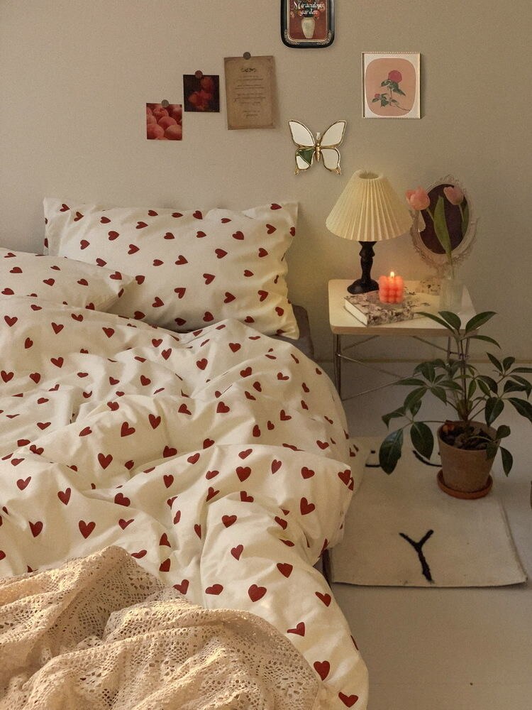 BERRY'S BUYS™ 2022NEW Red Love Pattern 100% Cotton Girl's Home Textile Duvet Cover Set - Experience the Ultimate Comfort and Luxury for a Peaceful Night's Sleep - Berry's Buys