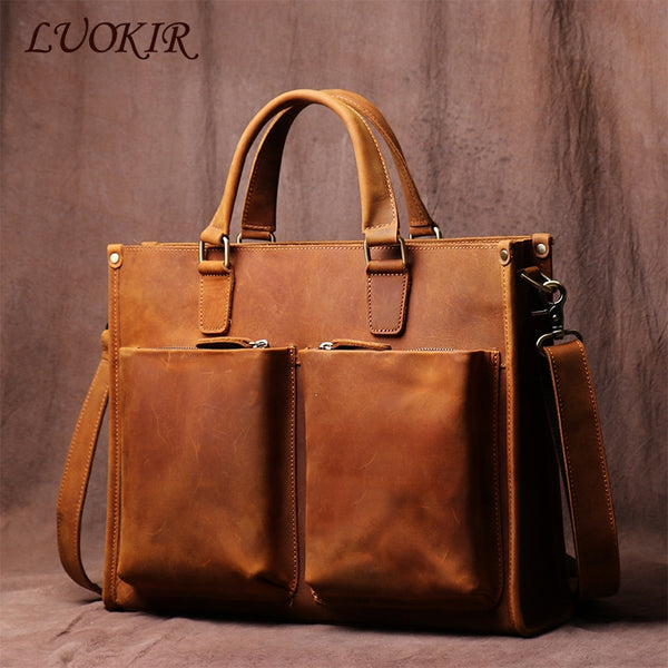 LUOKIR Men's Genuine Leather Handbag Briefcase - The Perfect Accessory for Your Professional Look...