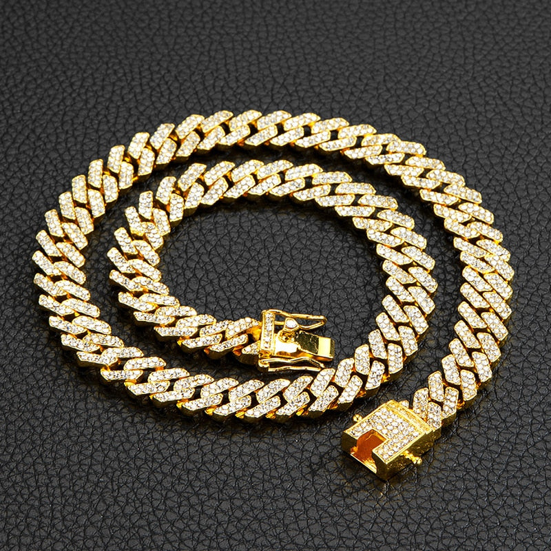 BERRY'S BUYS™ 12/15MM Prong Cuban Link Chain Hip Hop Men Necklace - Make a Statement with Dazzling Rhinestones - Elevate Your Style Game - Berry's Buys