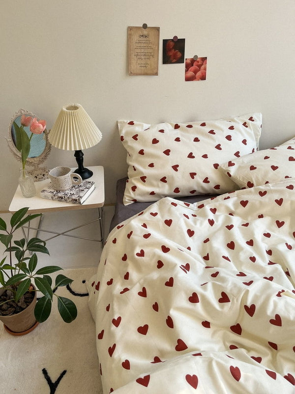 BERRY'S BUYS™ 2022NEW Red Love Pattern 100% Cotton Girl's Home Textile Duvet Cover Set - Experience the Ultimate Comfort and Luxury for a Peaceful Night's Sleep - Berry's Buys
