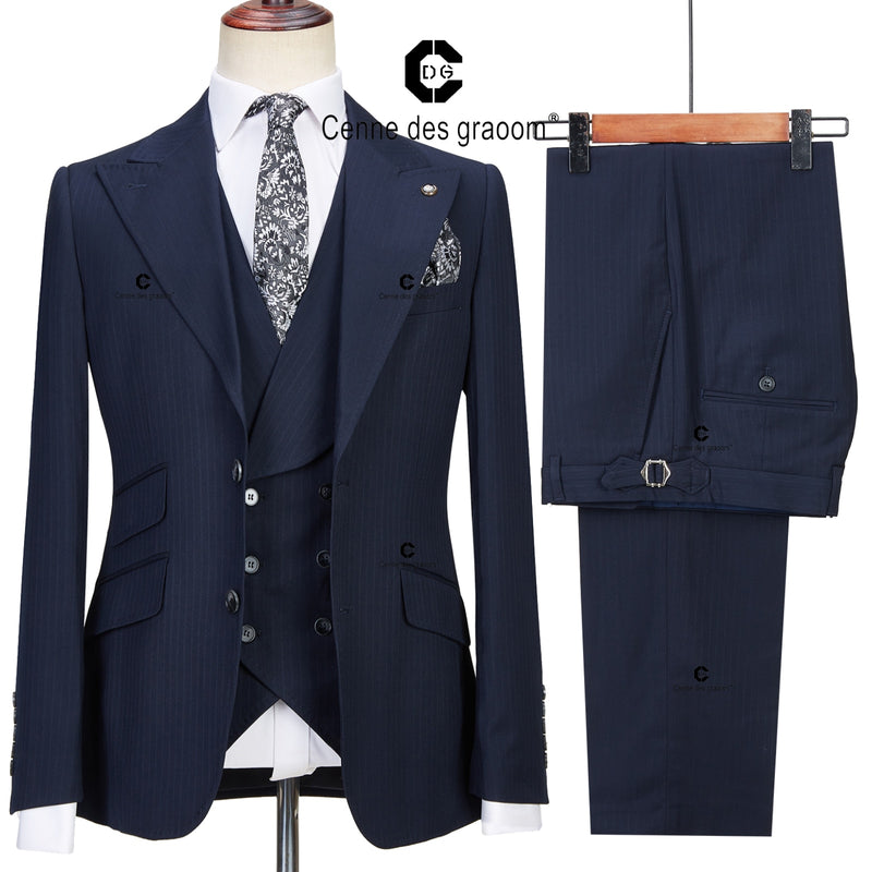 BERRY'S BUYS™ Cenne Des Graoom Dark Blue Pinstripe Suit - Elevate Your Style Game - Perfect for Any Occasion - Berry's Buys