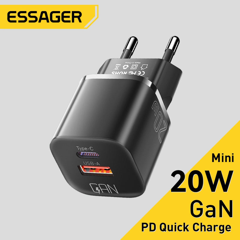 BERRY'S BUYS™ Essager 20W GaN PD USB C Charger - Charge your iPhone and iPad faster than ever - Enjoy efficient and reliable charging with CE certification - Berry's Buys