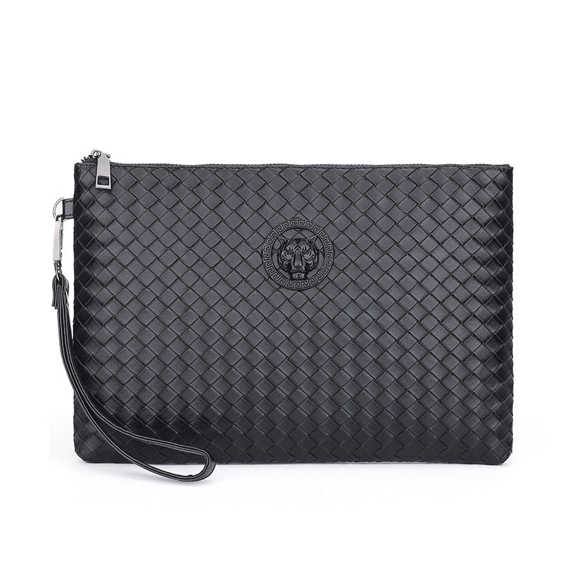 Men's Leather Weave Knitting Clutch Bag - Elevate Your Style with Sophistication and Functionality
