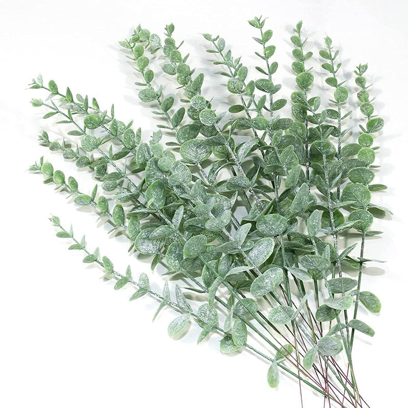 BERRY'S BUYS™ 6/12/18 Pcs Artificial Eucalyptus Leaves Green Fake Plant Branches for Wedding Party Outdoor Home Garden Table Decoration Wreath - Berry's Buys