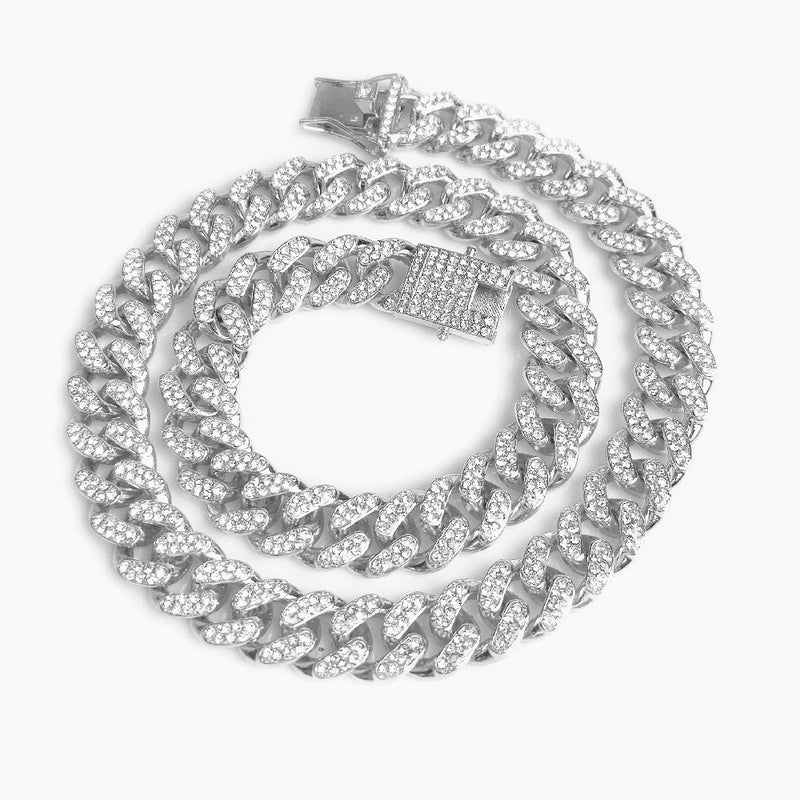 BERRY'S BUYS™ Hip Hop Men 15MM Prong Cuban Link Chain Necklace - Elevate Your Look with Rhinestone Paved Miami Rhombus Design - Perfect Accessory for Any Outfit - Berry's Buys